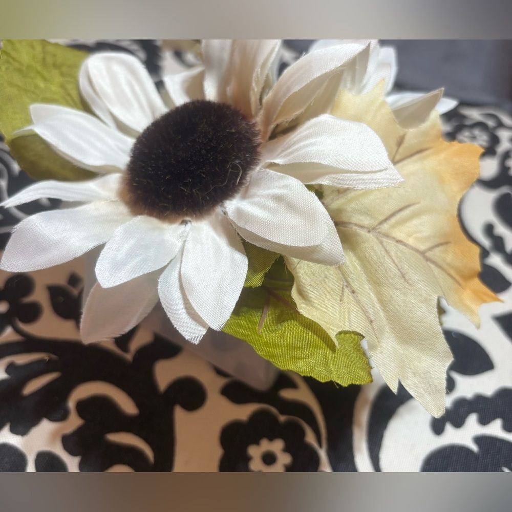 3” New White Sunflowers Fall Autumn Harvest Floral Arrangement Home Decor